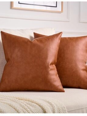Faux Leather Pillow Cover 18 x 18 Set of 2